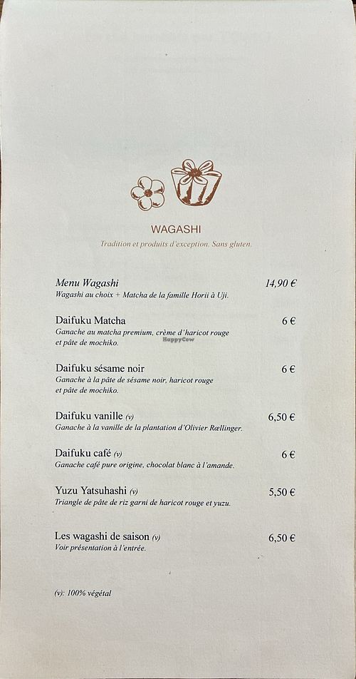 Wagashi menu at Tomo in Paris