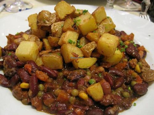 Chili sin carne with potatoes. I loved the potatoes. And the chili was perfect. at Le Potager du Marais - Saint Paul in Paris