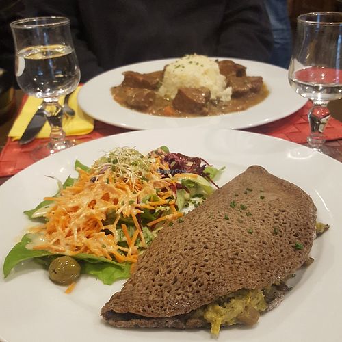 Buckwheat galettes and (in the background) seitan bourguignon at Le Potager du Marais - Saint Paul in Paris