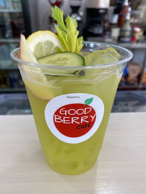 Perfect Wealth of superfood nutrients in this refreshing detoxifying fresh pressed juice! at Good Berry Cafe in Blue Ridge