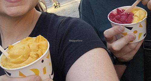 Raspberry and passionfruit, and mango and passionfruit. Very refreshing at Australian Home Made Ice Cream in Brussels