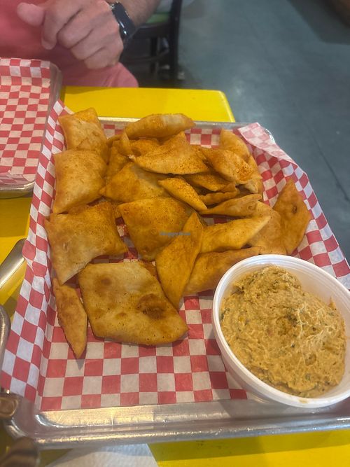 Hummus and pita chips. Ask for the seasoning without chicken stock  at What About Kabob & His Gyros in Tyler