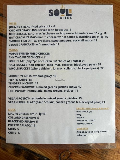 Menu   at Soul Bites in Santa Barbara