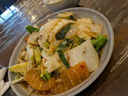 Kra Pao with vegan salmon at Vegan Thai-Riffic in North Lakes