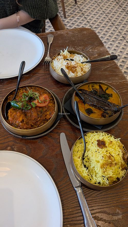 Mains, house Dahl, aubergine, lemon and pilau rice at Lasan in Birmingham