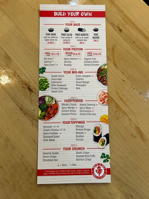 Build your own Poke menu  at Mikado Grill & Sushi in York