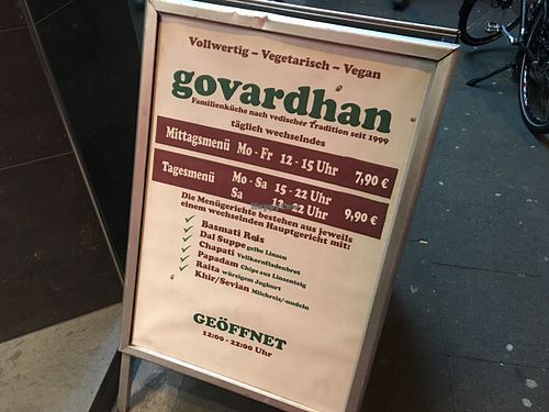 menu outside at Govardhan in Cologne