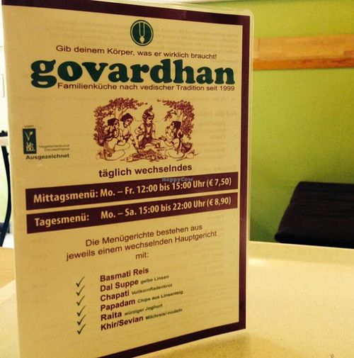 Menu at Govardhan in Cologne
