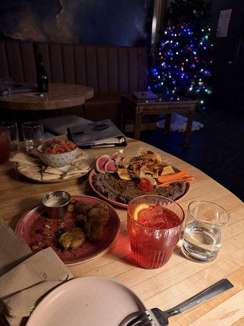 Smashed potatoes, bean dip, sunflower dip  at The Alps in Jersey City