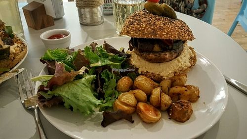 Vegan mushroom burger at Inkwell Saturday Cafe in Leeds