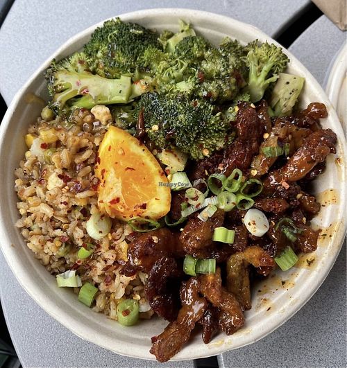 Orange Chik’n Bowl GF and amazing!   at The Loaded Bowl in Oklahoma City