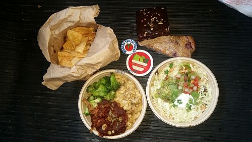 The Loaded Bowl
We visited this Vegan Restaurant for the first time on Oct 3, 2017
Bought Lunch & Dinner at the Loaded Bowl in Oklahoma City, OK

Cashew Cheese & Macaroni with fake-meat BBQ
And veggie nachos
The nachos were very good, ill order those again (and we will be back in OKC)

More pictures
http://whatdoyoueatthen.com/the-loaded-bowl-oklahoma-city-ok/

The other, well i should have read the menu better, i saw cashew nut cheese & macaroni and not the BBQ part... i hate BBQ and i dont like fake-meat at all, any flavor, so there was no way i was gonna like half this meal
I ate it, and this was prob made well. But, just not my taste

The deserts... got a huge rice crispy thing with chocolate on top, took three days to eat

Well, they had a few day old things marked down, so that always catches my attention. .. i grabbed a strawberry & black pepper (yes black pepper) scone. .. it was awesome !!! Try new things, this was great, dry, sweet scone, with strawberry flavor and a warm black pepper after flavor, wow.. i would have never known that could be a thing, very good, try it

Glad to have a vegan option when we are in town for the museum or passing through to Tulsa
#OklahomaVegan
#OklahomaCityVegan
#CashewNutCheese
#WhatDoYouEatThen at The Loaded Bowl in Oklahoma City