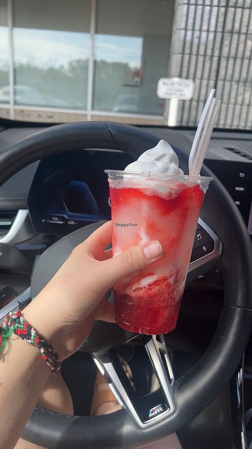 Cherry hush puppy with oat milk ice cream  at Smoove Ice Cream Bar in Saskatoon