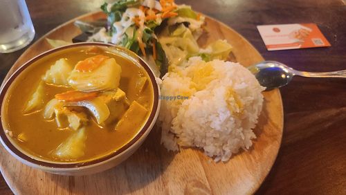Yellow curry with tofu for lunch. at Isarn Garden in San Carlos