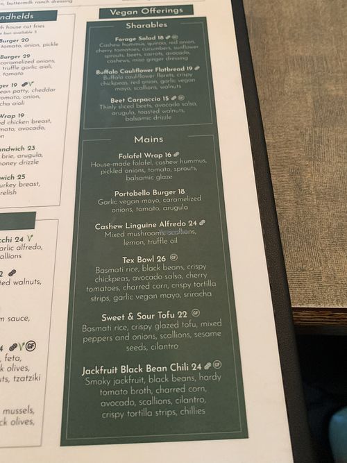 New vegan menu    at Forage Restaurant in Orangeville
