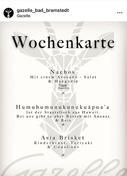 Wochenkarte (Beispiel )  at Gazelle in Bad Bramstedt