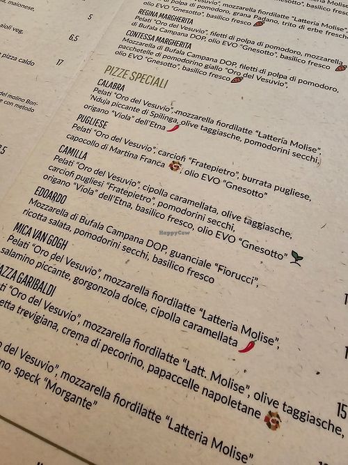 I piatti vegani sono segnalati con la fogliolina at Pizzeria Sottoriva in Ponte Di Piave