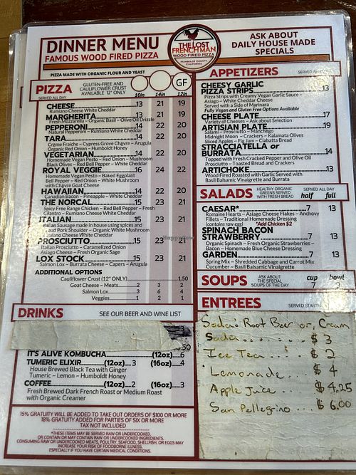 Menu   at The Lost Frenchman in Redway