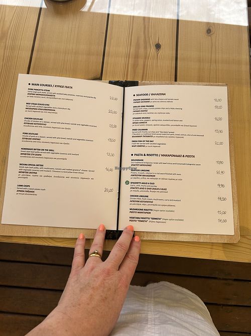 Vegan options clearly markedd  at Skouna in Corfu