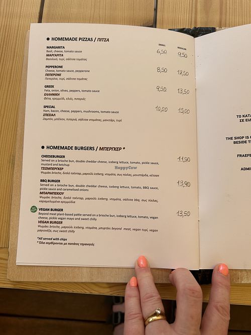 Vegan options clearly marked   at Skouna in Corfu