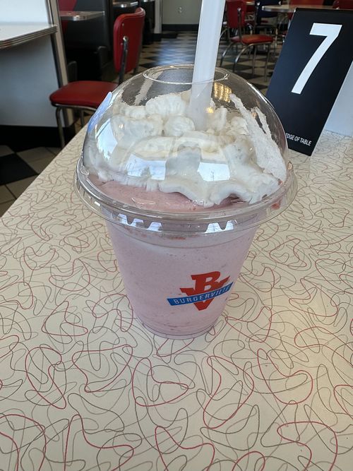 Vegan strawberry shake  at Burgerville in Kelso