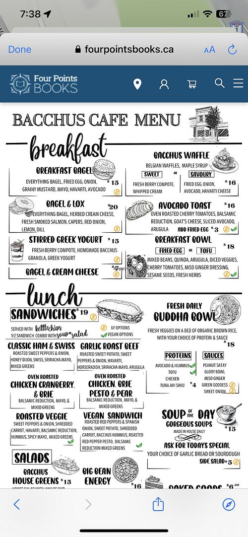 Menu posted online!  at Bacchus Books & Cafe in Golden