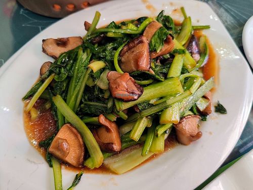 stir fried vegetables with mushroom  at Cái Wō Wō Bèn Gōngjī Sichuan Restaurant - 财窝窝笨公鸡川菜馆 in Tekes County