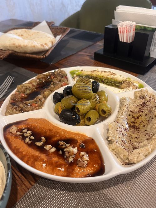 Dip platter (we exchanged labneh for hummus but not pictured)   at Zaytoon  in Bukhara
