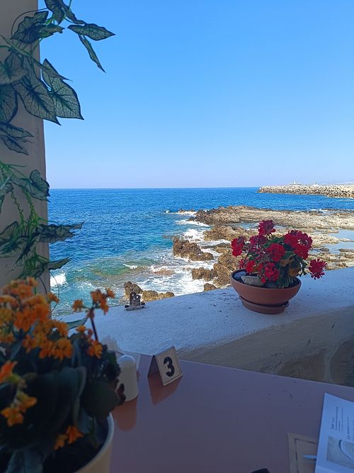 Eating with a view, orderd the vegan Moussaka at Koursaros Meat Bar in Crete