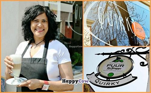 The awsome owner in front of her cafe serving a late of love! at Cafe Quirky in The Hague