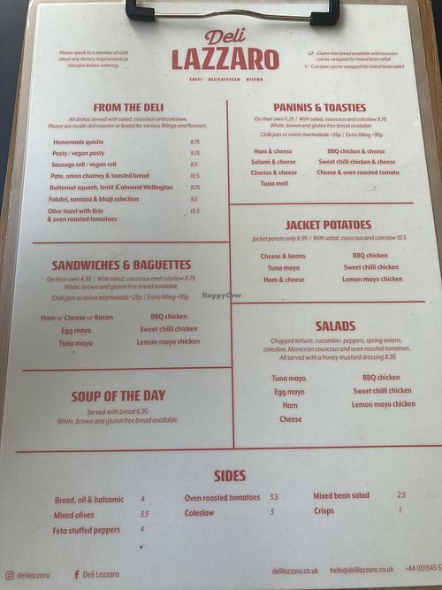 Menu - August 2025  at Deli Lazzaro in Aberaeron