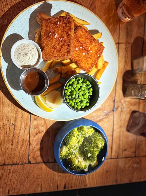 Smoked tofu & chips  at The Inn at Port nan Gael in Isle Of Mull