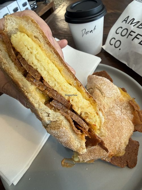Cross view to show the hearty vegan egg  at Ambee Coffee Co in Warren