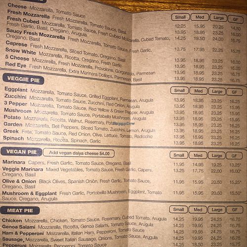 menu at Pie by the Pound in New York City