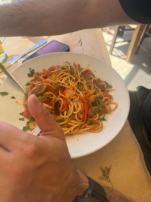 Spaghetti with veg   at Taverna Pelagos in Crete