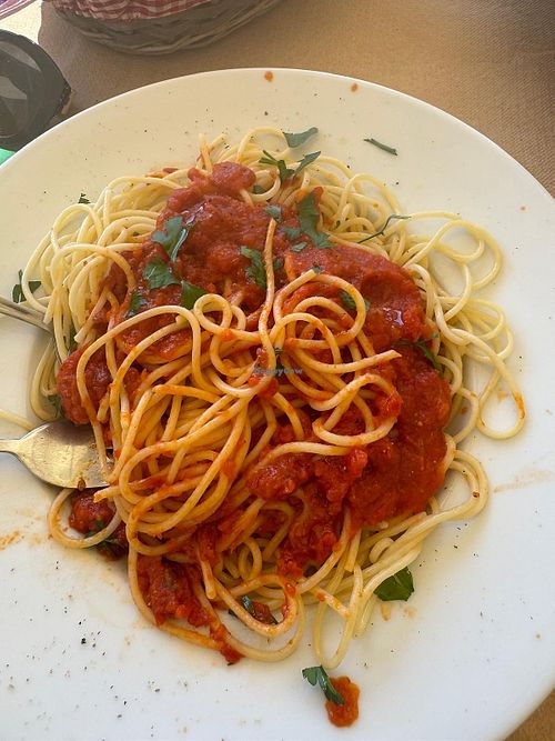 Spaghetti napolitanaa  at Taverna Pelagos in Crete