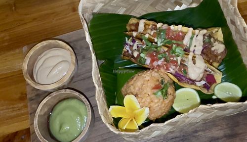 Jackfruit tacos with rice and salsa   at Taco Island Bali - Canggu in Canggu
