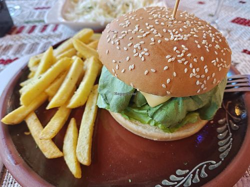 Homemade vegan burger at Tara in Zabljak