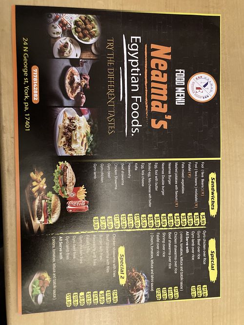 Neama Menu CLOSED: Neama's Egyptian Food - York Pennsylvania Restaurant - HappyCow