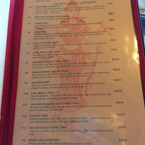 menu at Thailand Cuisine in Kihei
