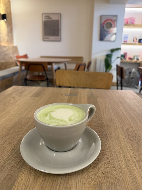   Oat matcha lattee  at Bones Espresso in Twickenham