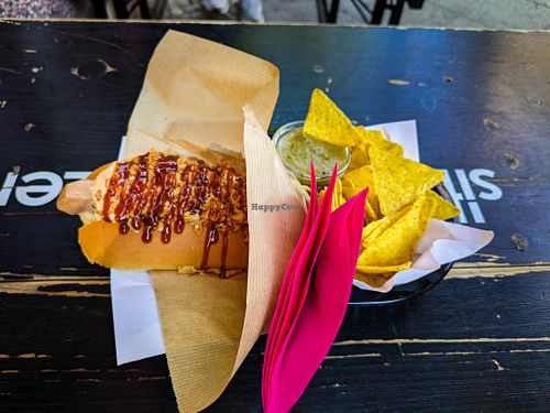 Vegan hotdog at 19:77 - VEGAN:DINER+BAR, Home of RAMONES MUSEUM at 19:77 - VEGAN:DINER+BAR, Home of RAMONES MUSEUM in Berlin