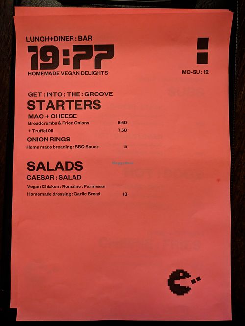 Menu page at 19:77 at 19:77 - VEGAN:DINER+BAR, Home of RAMONES MUSEUM in Berlin