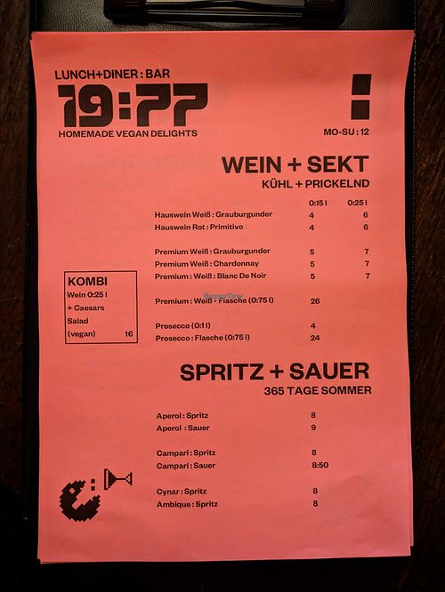 Menu page at 19:77 at 19:77 - VEGAN:DINER+BAR, Home of RAMONES MUSEUM in Berlin
