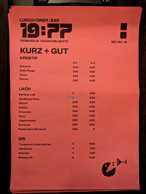 Menu page at 19:77 at 19:77 - VEGAN:DINER+BAR, Home of RAMONES MUSEUM in Berlin