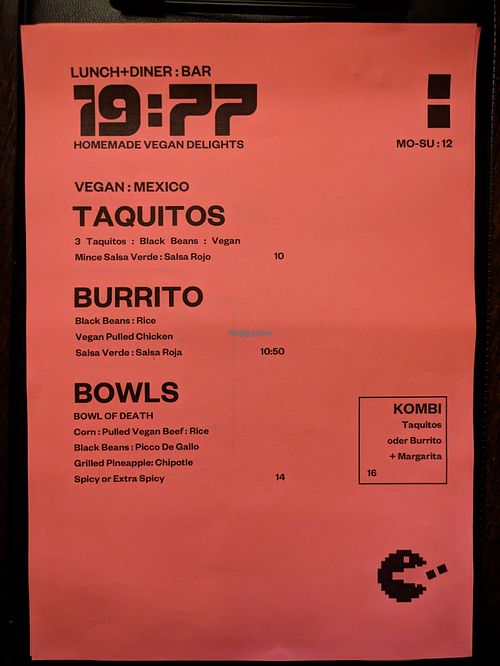 Menu page at 19:77 at 19:77 - VEGAN:DINER+BAR, Home of RAMONES MUSEUM in Berlin