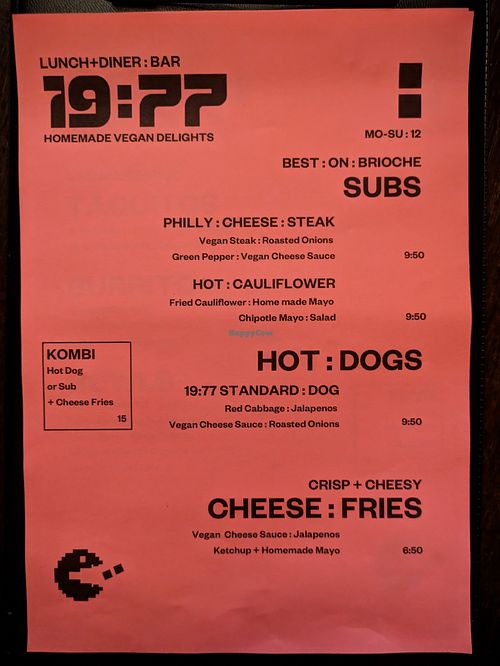 Menu page at 19:77 at 19:77 - VEGAN:DINER+BAR, Home of RAMONES MUSEUM in Berlin