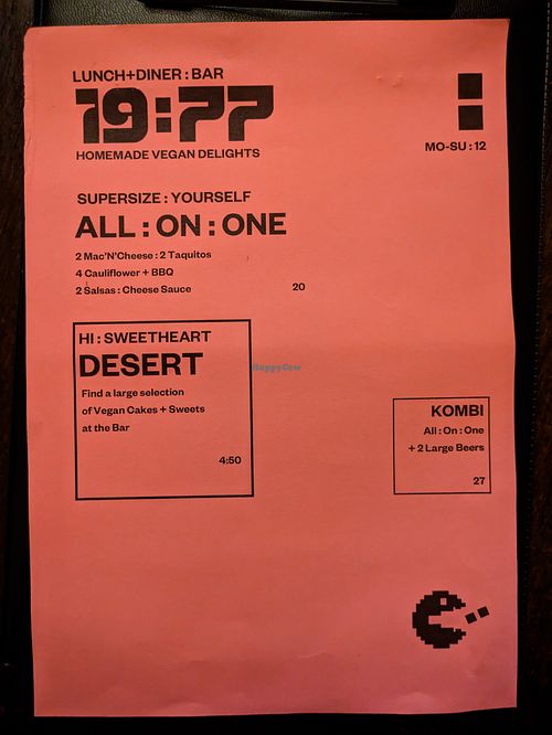 Menu page at 19:77 at 19:77 - VEGAN:DINER+BAR, Home of RAMONES MUSEUM in Berlin