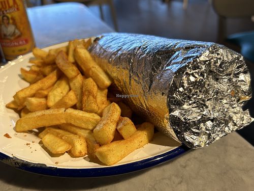 Burrito with Cajun fries   at Zapatista Burrito Bar in Sunderland