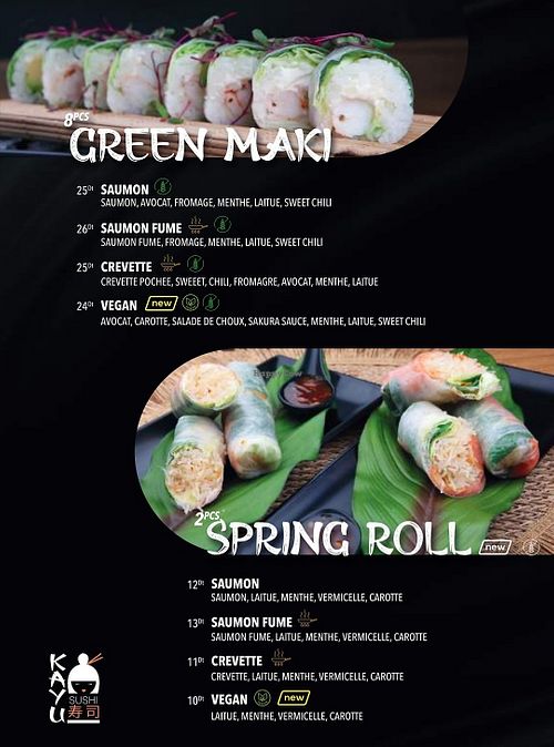 Vegan green maki and rice paper rolls at Kayu Sushi in Sfax